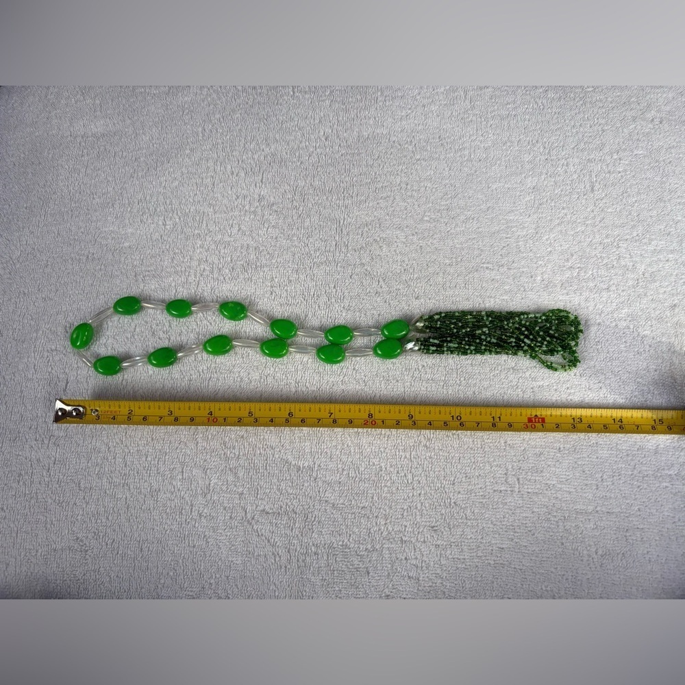 Lime Green Statement Necklace Beads & Multi-Strand Seed Bead Waterfall Design - Picture 6 of 6